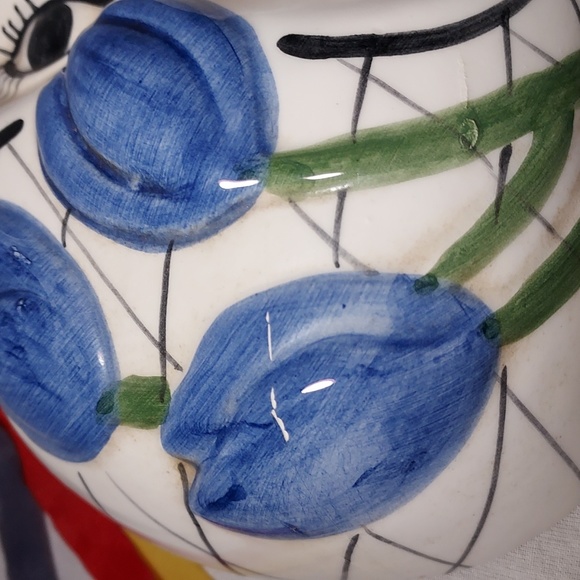 Vintage Hand Painted Ceramic Carnival Wall Mask Blue Flowers Design - Picture 3 of 7